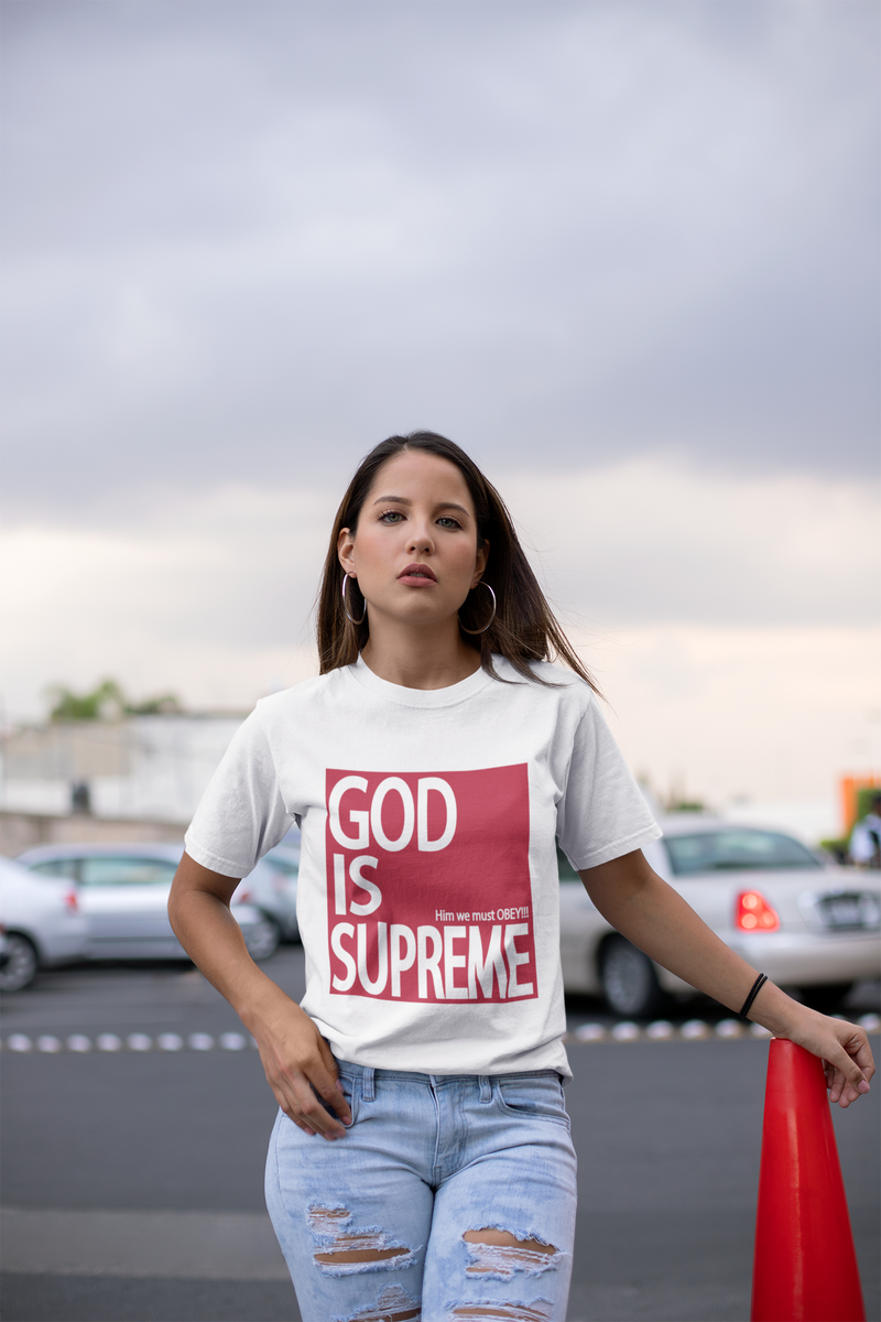 God is Supreme Red Box / Black Christian T-shirt – God Is Supreme