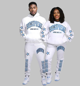 Jesus Saved Me Legend Baby Blue and White Christian Hoodie Joggers Set