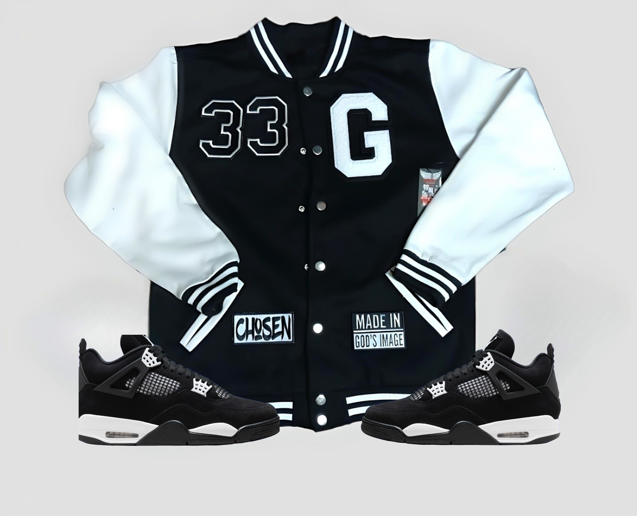 "G" 33 Supreme Black Varsity Letterman Jacket /White Sleeves