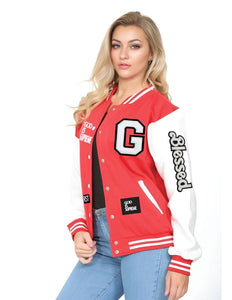 God is Supreme Red Varsity Letterman Jacket White Sleeves