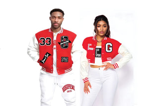 God is Supreme Women's Red Varsity Jacket Lightweight Crop Bomber Jacket