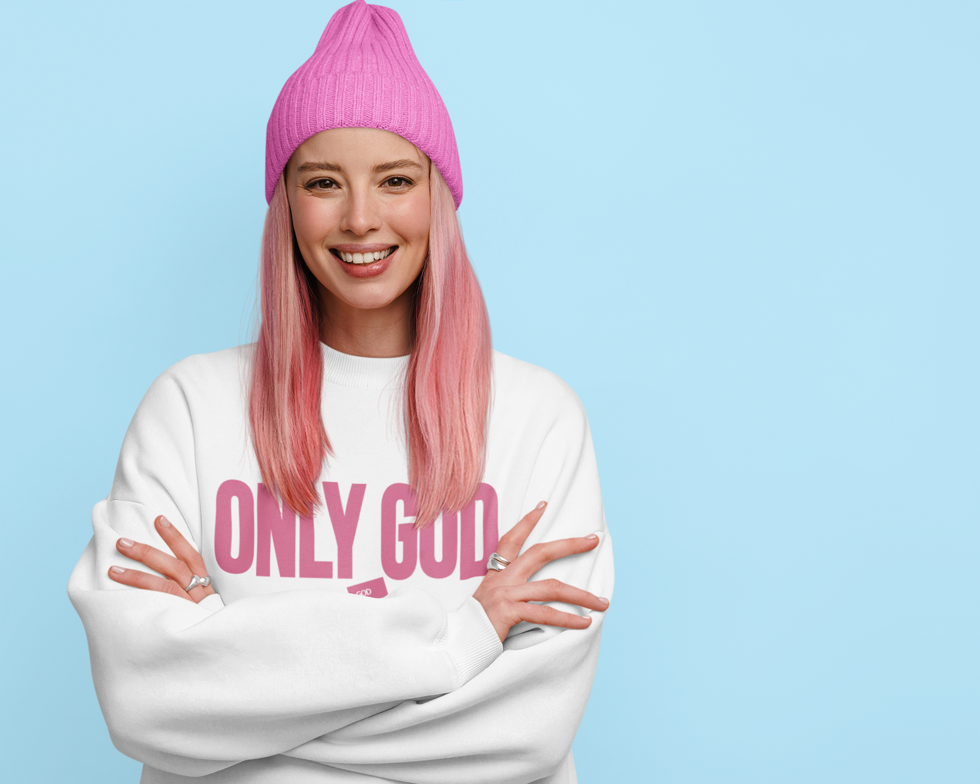 Only God Pink and White Long Sleeves Sweatshirt