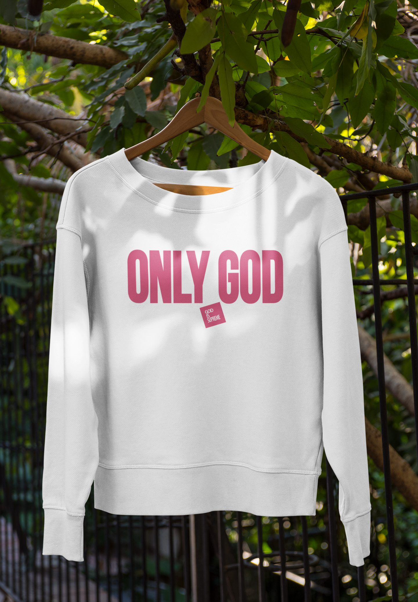 Only God Pink and White Long Sleeves Sweatshirt