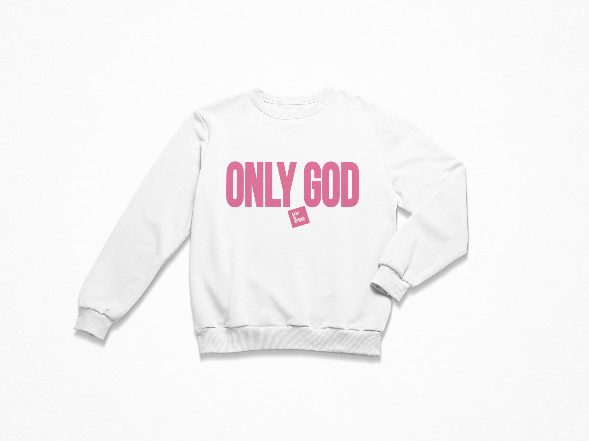 Only God Pink and White Long Sleeves Sweatshirt