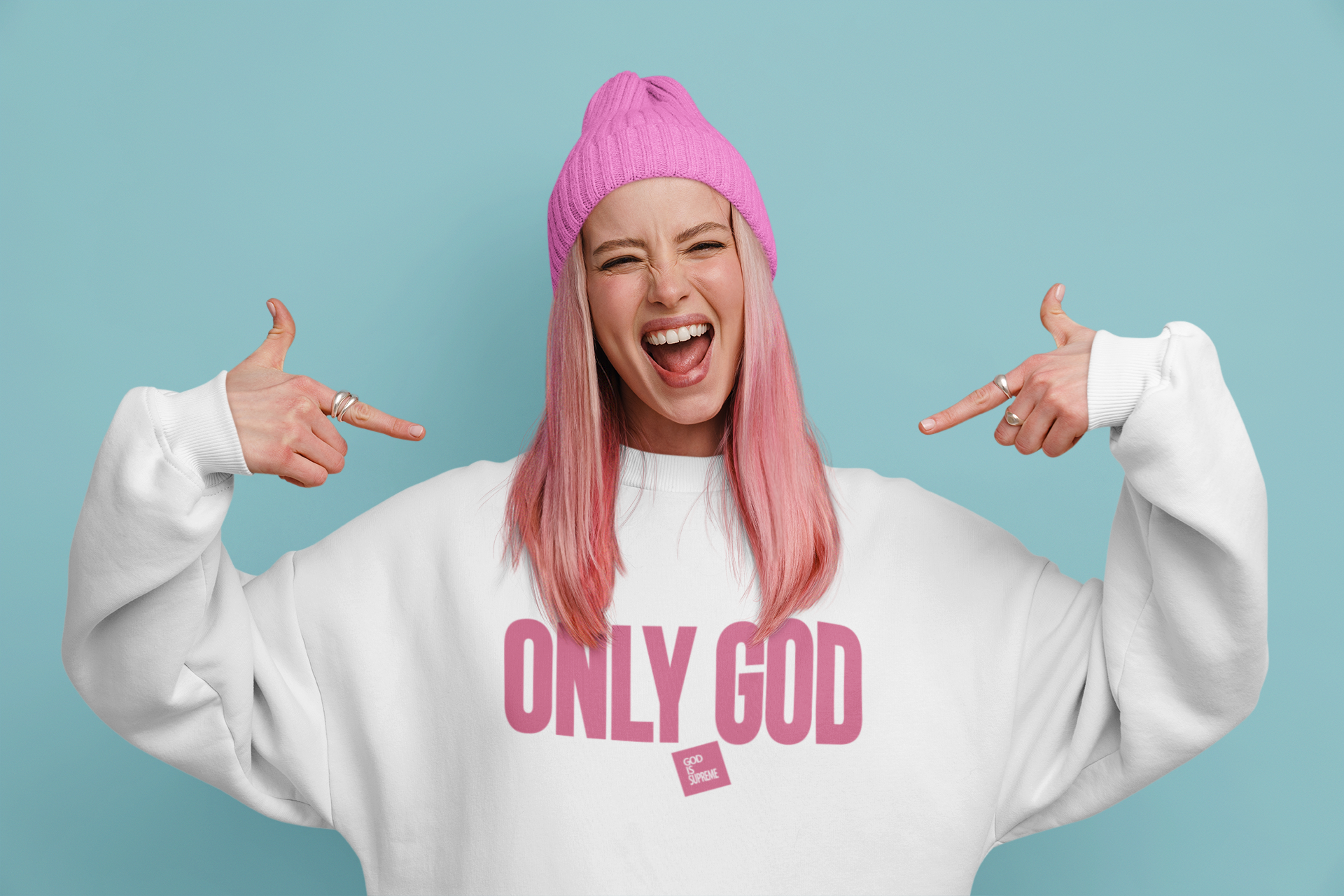 Only God Pink and White Long Sleeves Sweatshirt