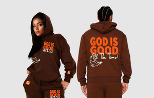 God is Good All the The Time/White, Orange and Brown Hoodie Joggers Set