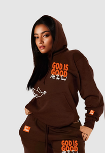 God is Good All the The Time/White, Orange and Brown Hoodie Joggers Set