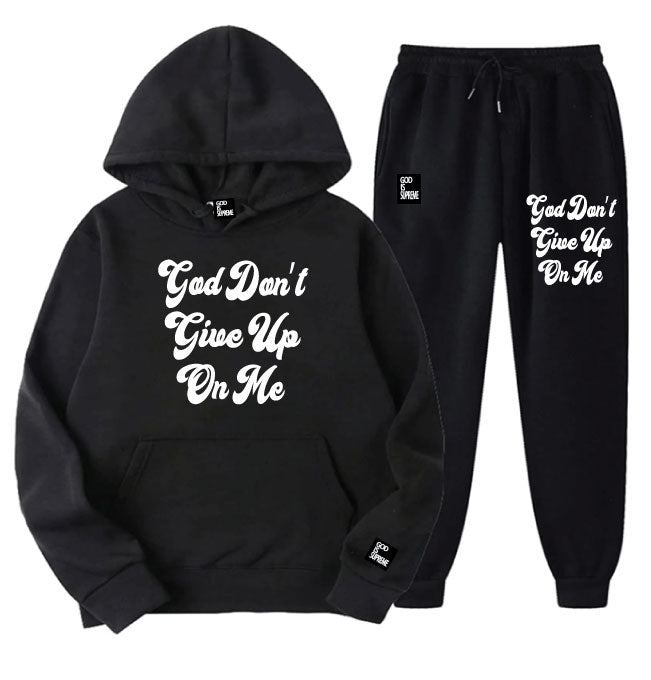 God Don't Give Up On Me Yet/ White Design,  Navy or  Black Hoodie Jogger Set