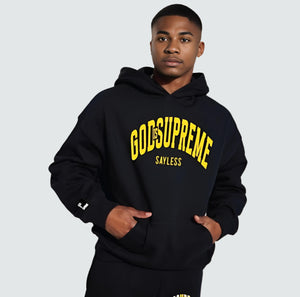 God is Supreme Sayless /Yellow and Black Christian Hoodie Joggers Sets