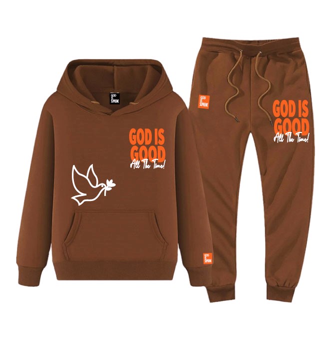 God is Good All the The Time/White, Orange and Brown Hoodie Joggers Set