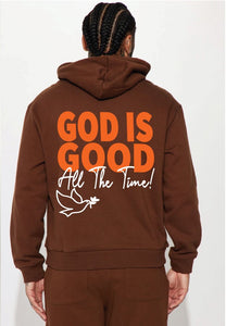 God is Good / Orange Design/ Brown Hoodie