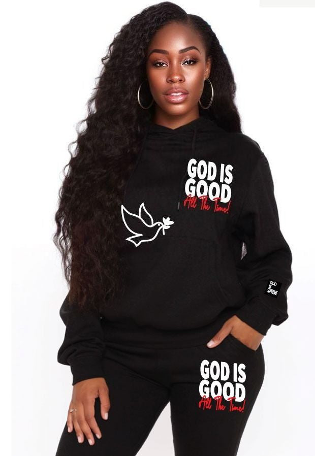 God is Good All the The Time/White, Red and Black Hoodie Joggers Set