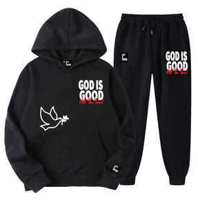 God is Good All the The Time/White, Red and Black Hoodie Joggers Set