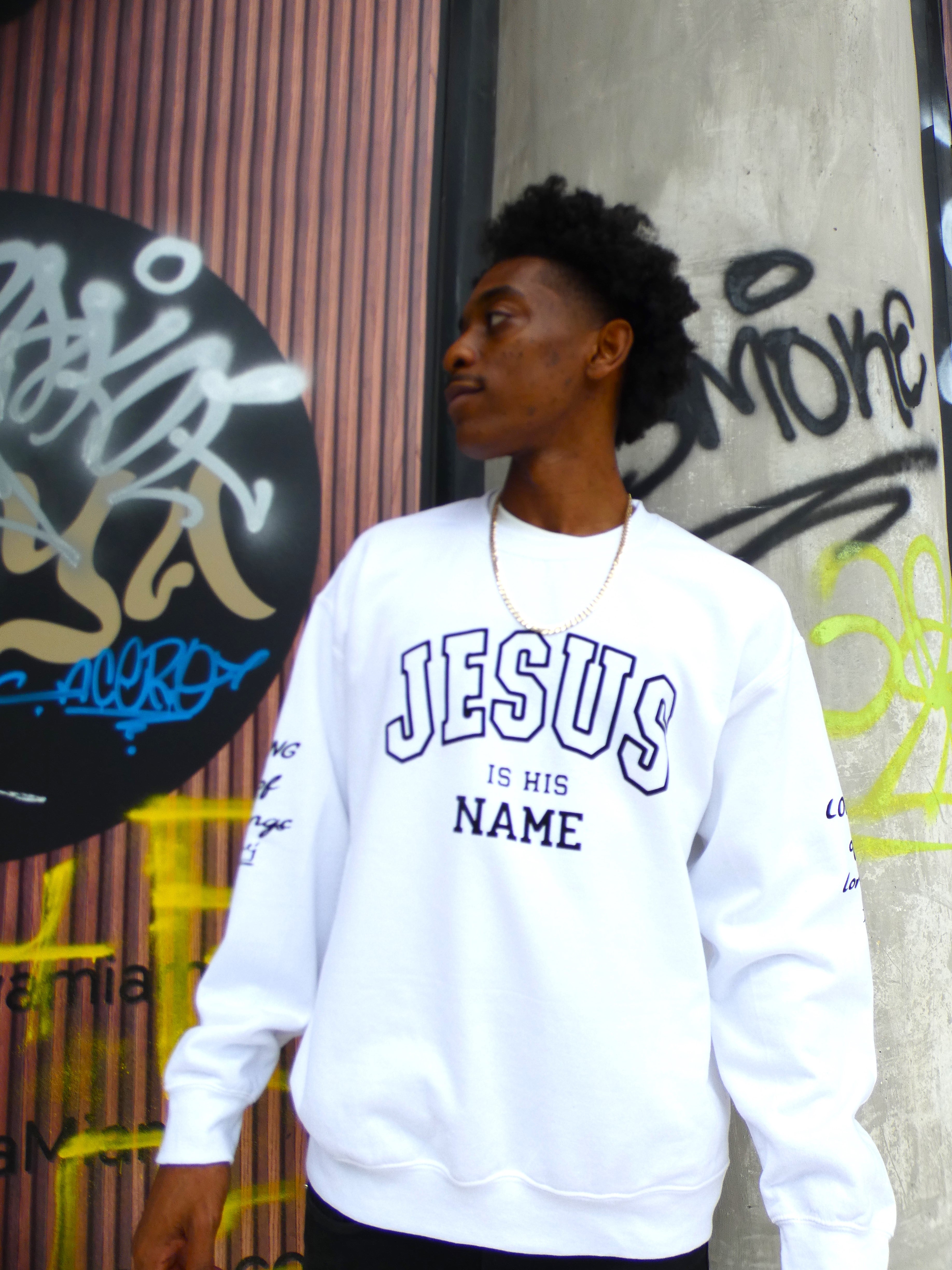 Jesus is His Name White Long Sleeves Sweatshirt