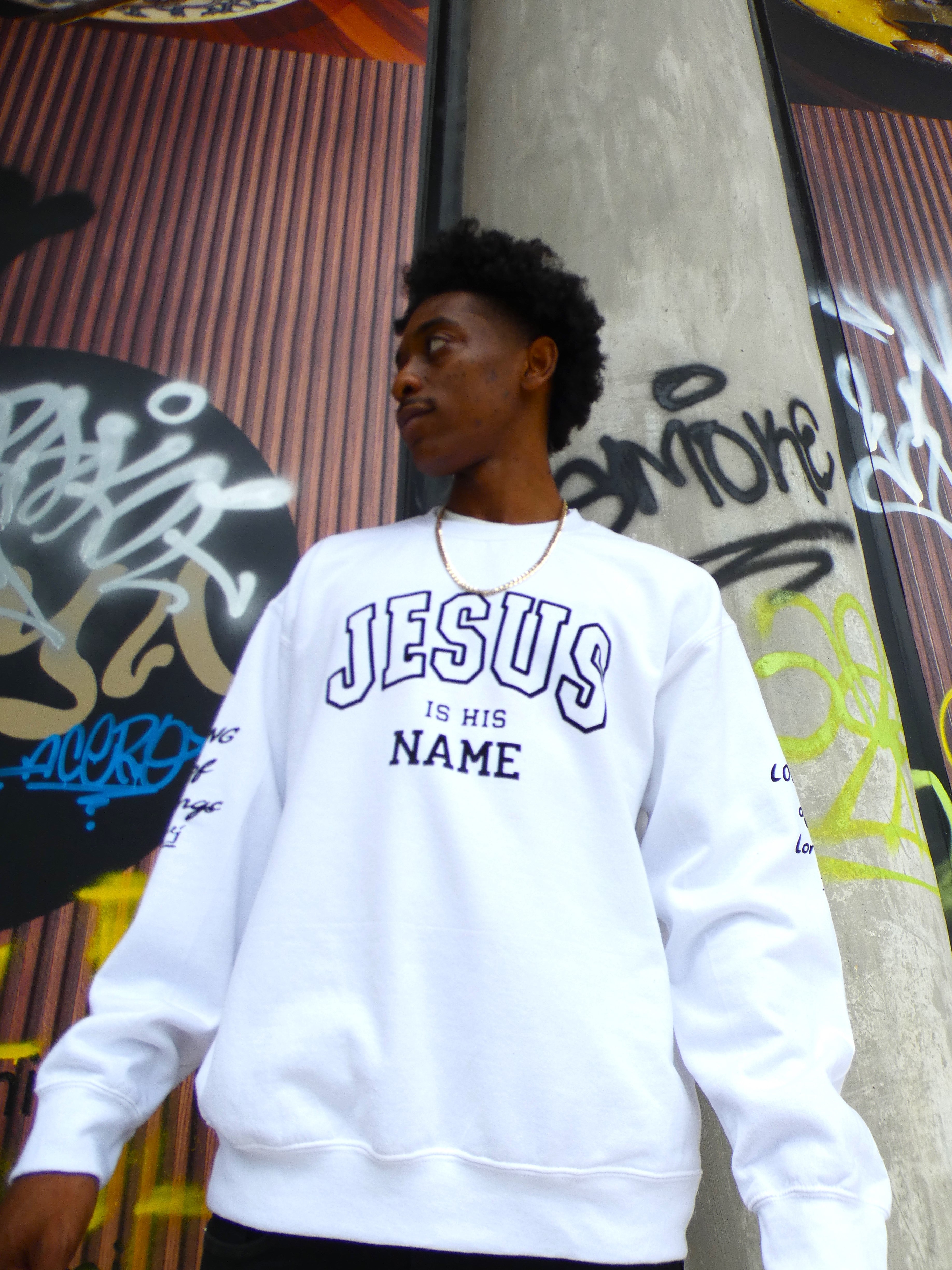 Jesus is His Name White Long Sleeves Sweatshirt