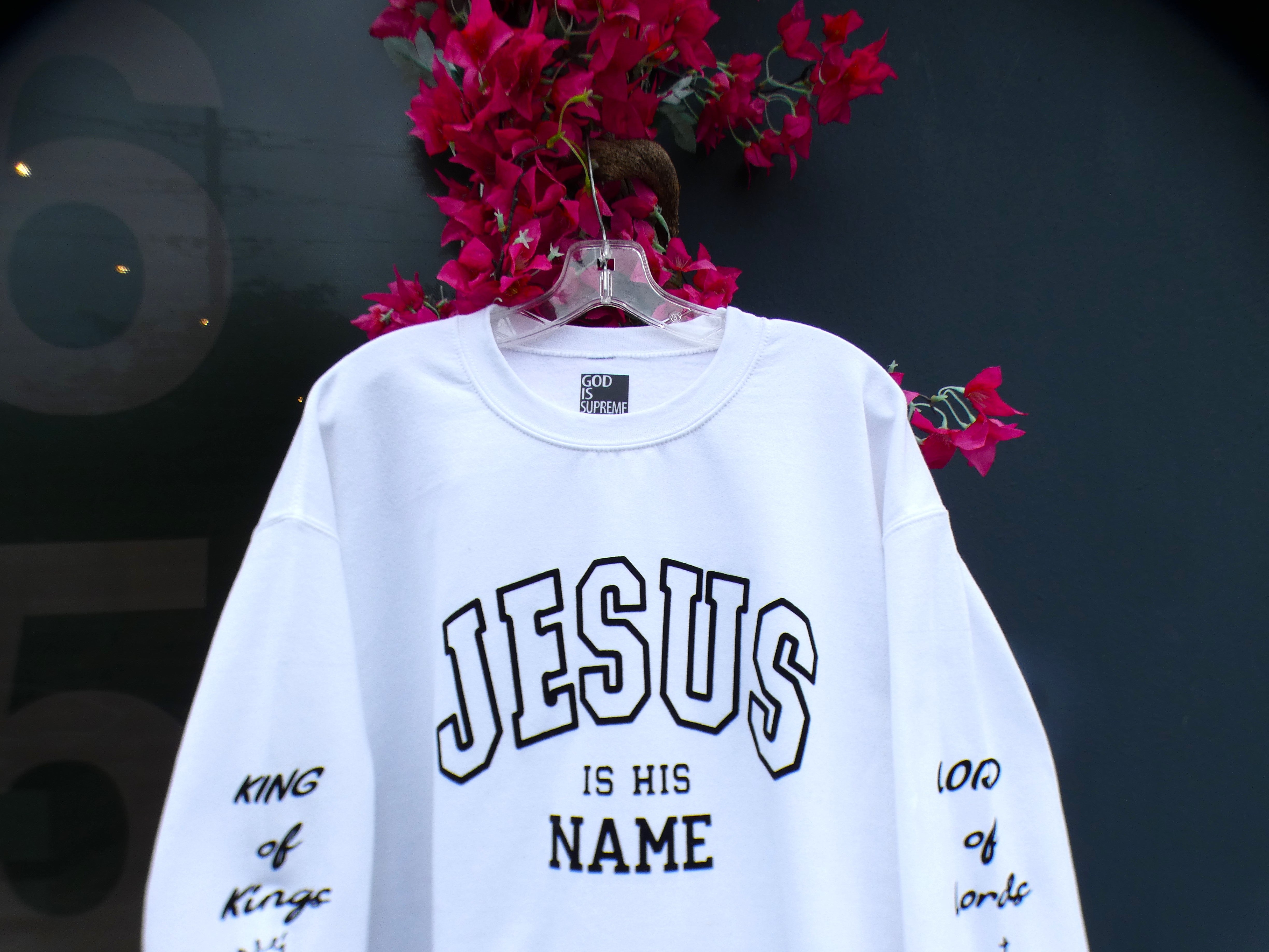 Jesus is His Name White Long Sleeves Sweatshirt