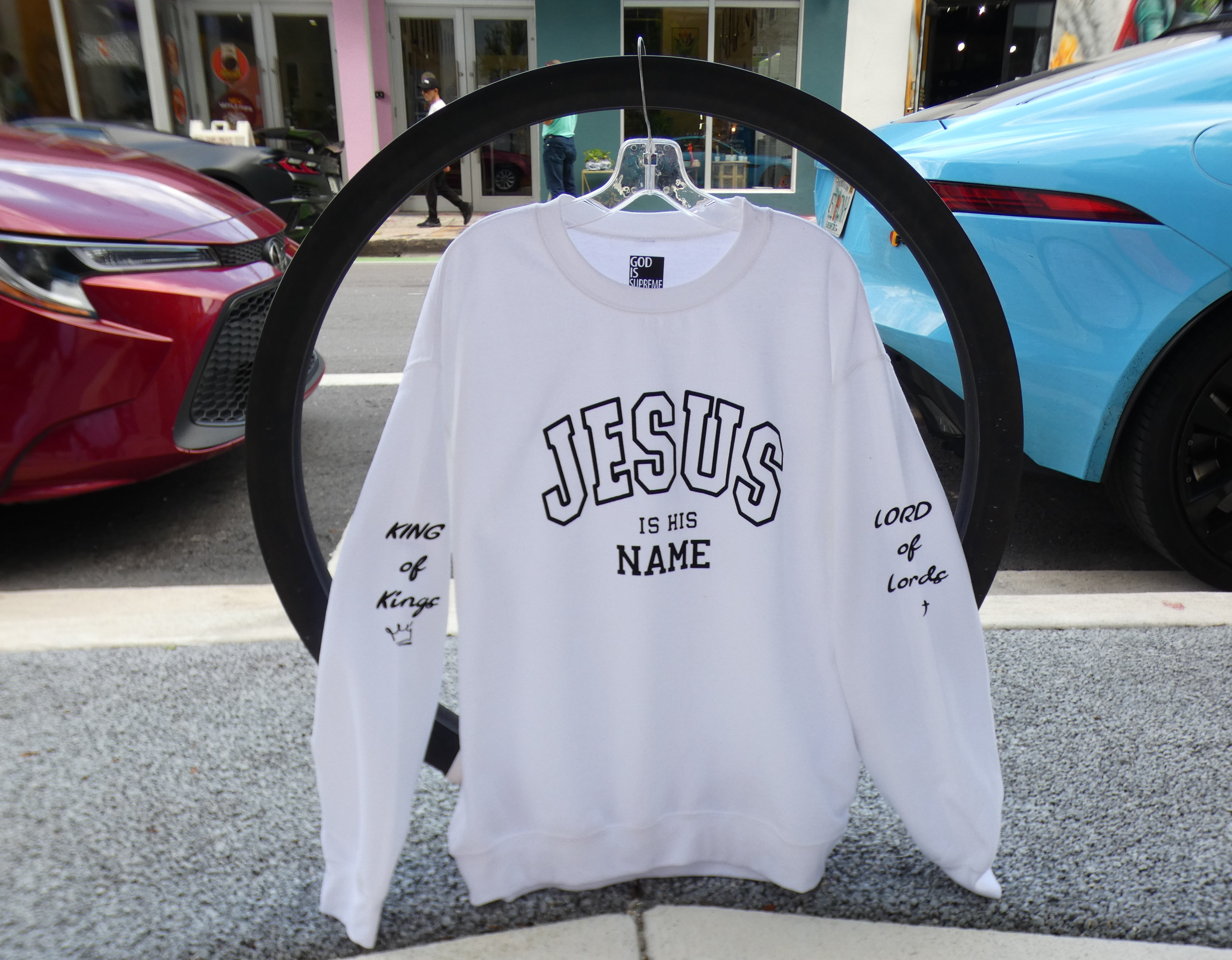 Jesus is His Name White Long Sleeves Sweatshirt