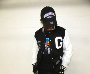 "G" 33 Supreme Black Varsity Letterman Jacket /White Sleeves