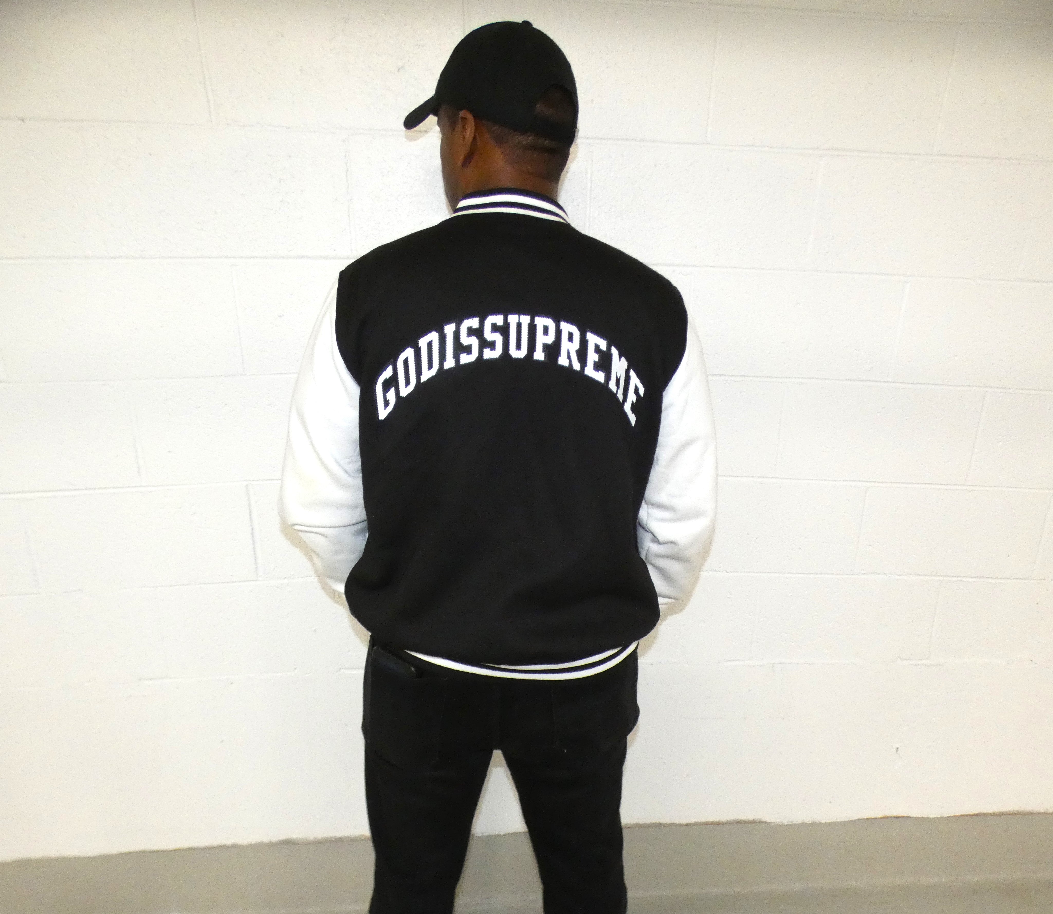 "G" 33 Supreme Black Varsity Letterman Jacket /White Sleeves