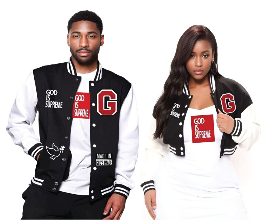 God is Supreme Black Varsity Letterman Jackets White Sleeves God Is Supreme