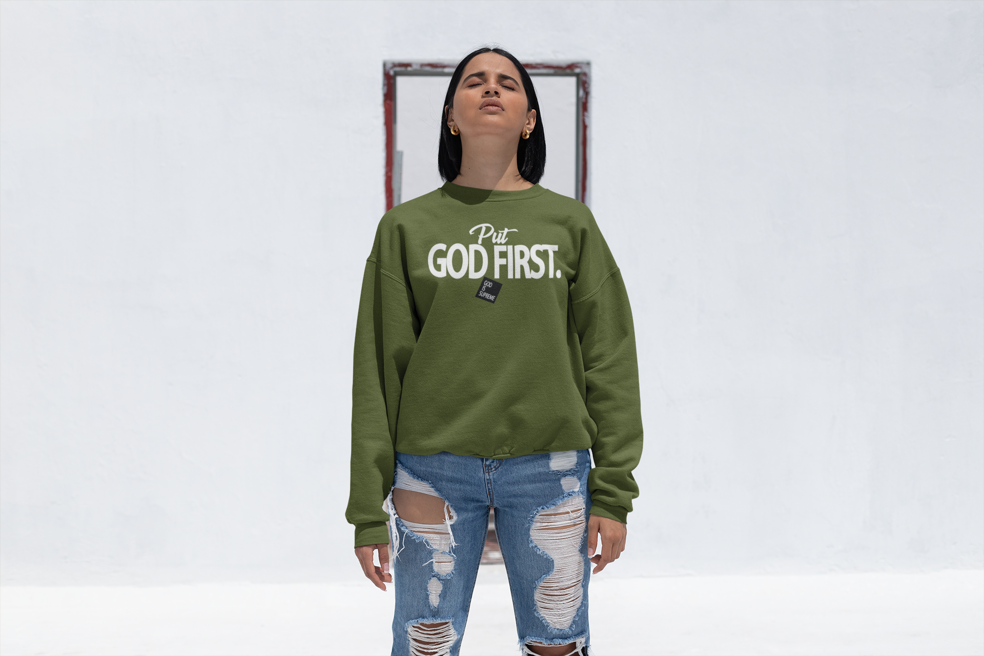 Put God First| Christian Green Sweatshirt