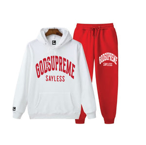 God is Supreme Sayless/ White and Red Hoodie Joggers Set