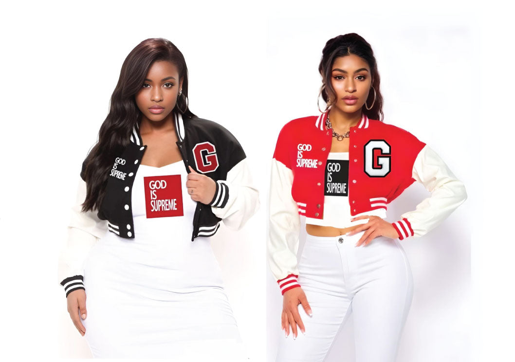 God is Supreme Women s Black Varsity Jacket Crop Bomber Jacket God Is Supreme