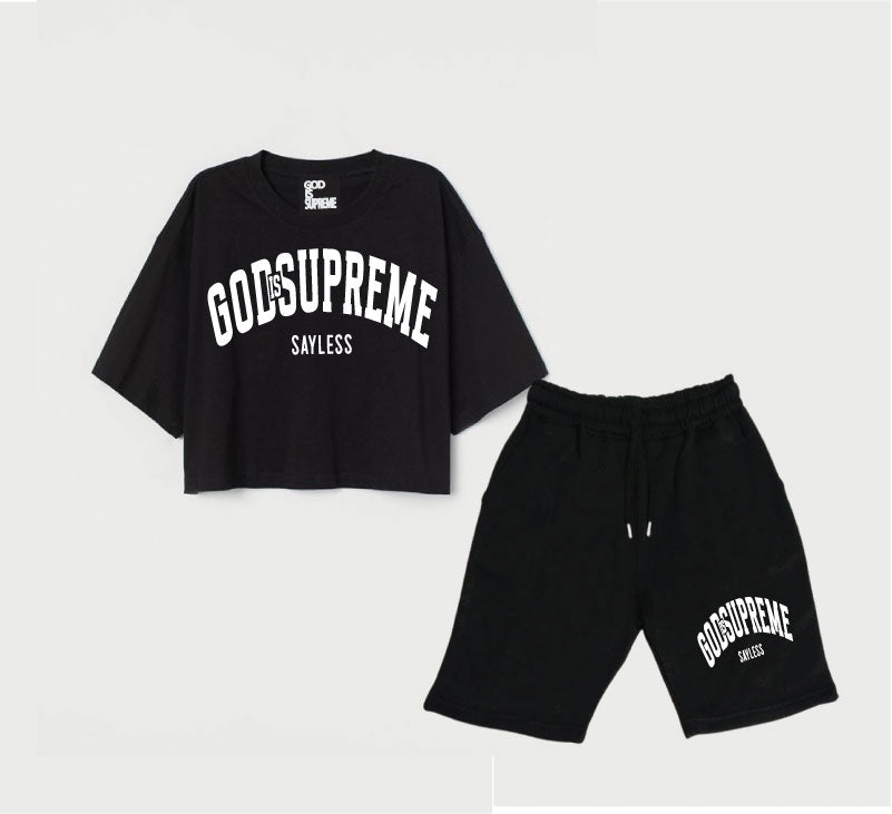 God is Supreme Women's Oversized Cropped Top (Black T-shirt)