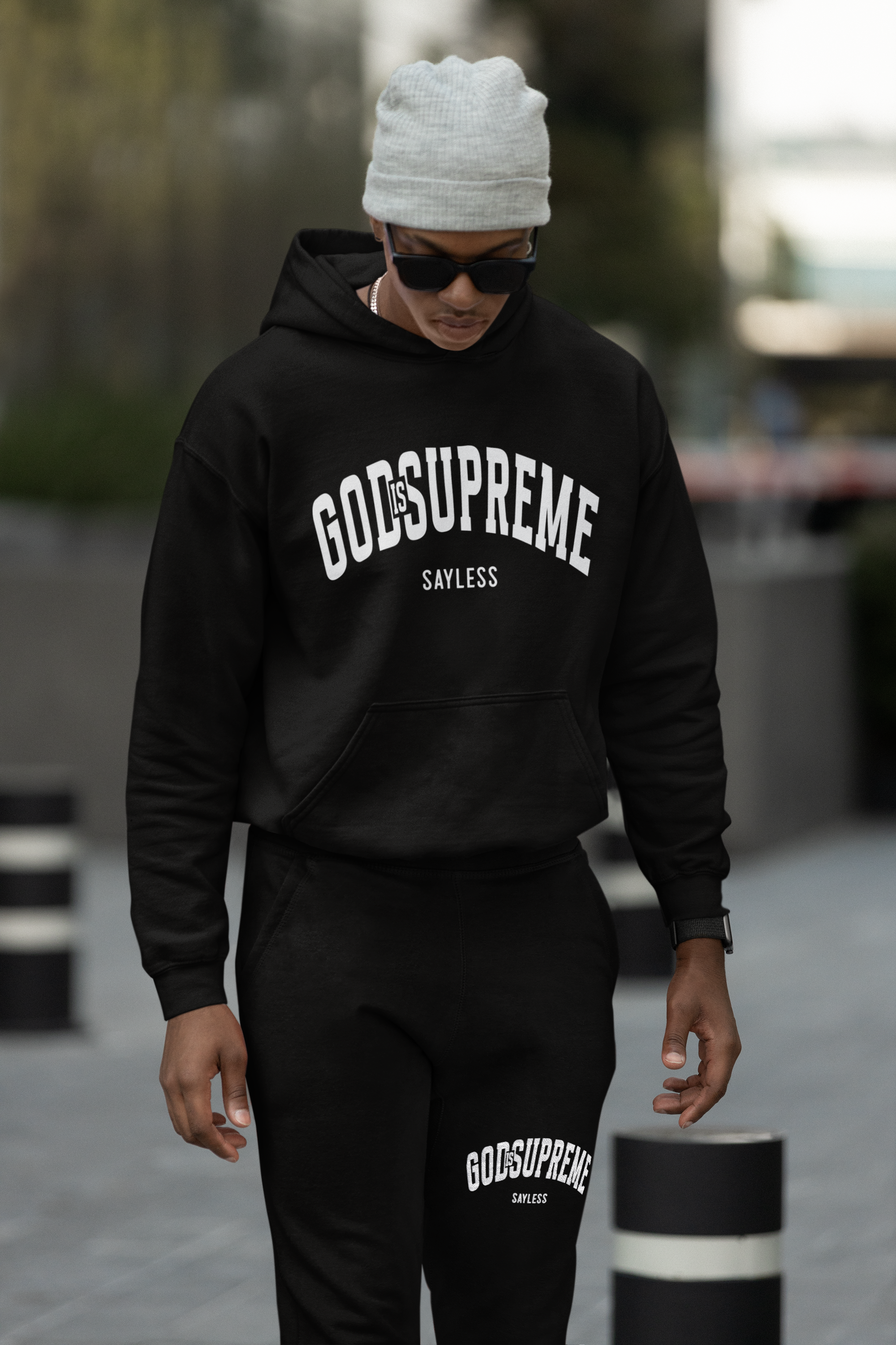 God is Supreme Sayless /Christian White and Black Hoodie