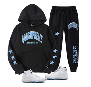 Jesus Saved Me Legend Baby Blue and Black Christian Hoodie Joggers Set