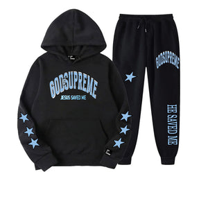 Jesus Saved Me Legend Baby Blue and Black Christian Hoodie Joggers Set