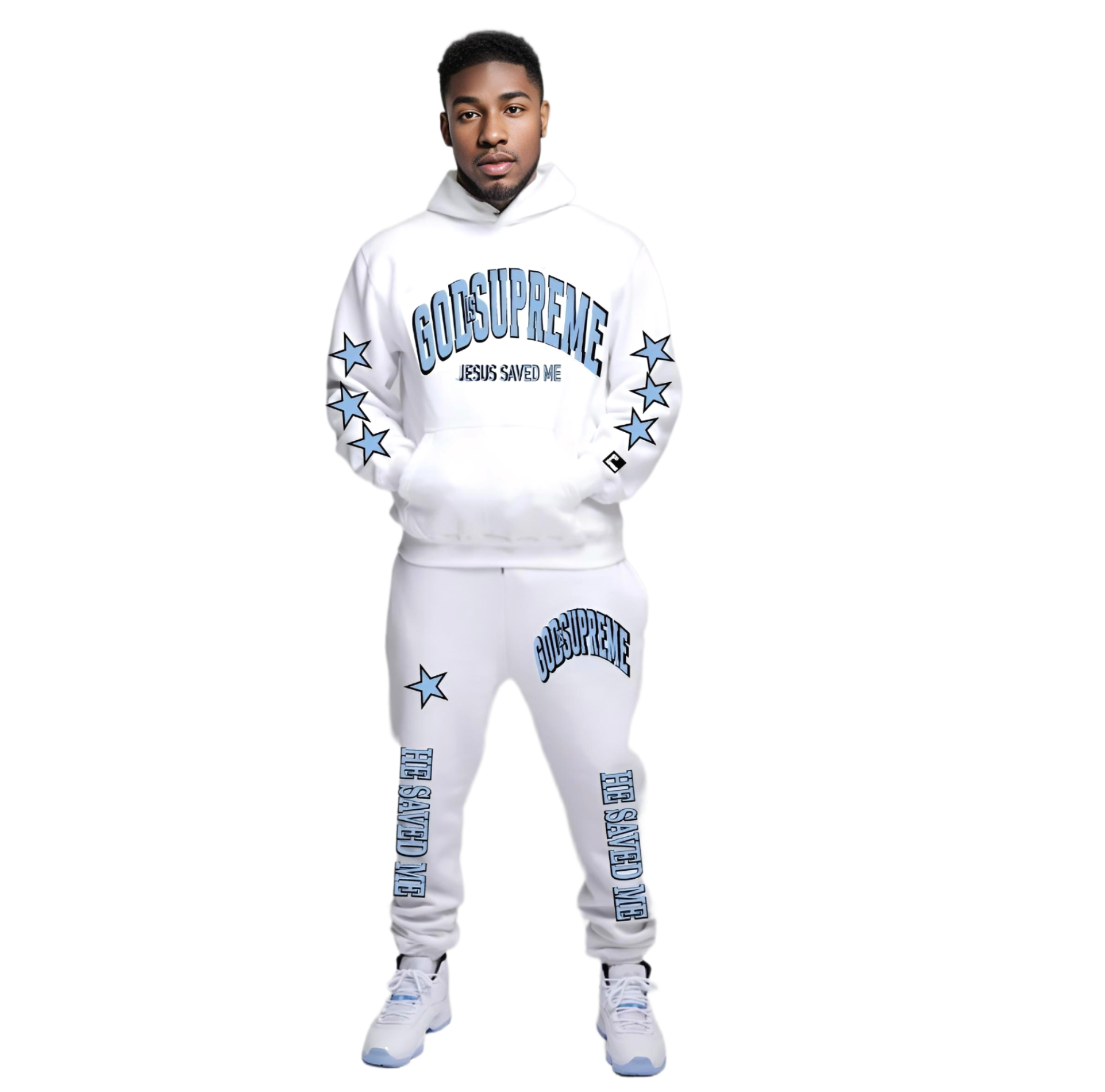 Jesus Saved Me Legend Baby Blue and White Christian Hoodie Joggers Set