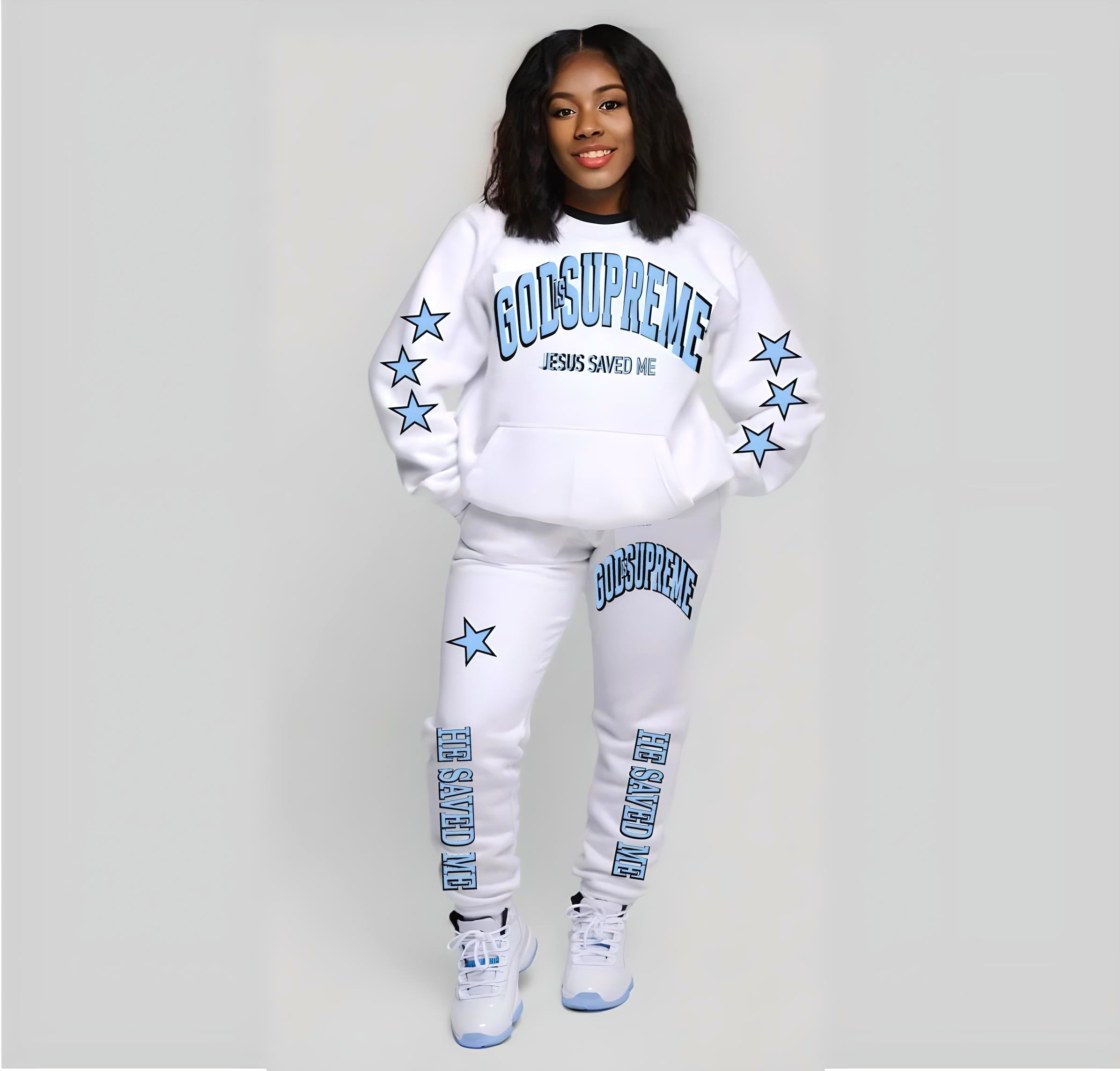 Jesus Saved Me Legend Baby Blue and White Christian Hoodie Joggers Set