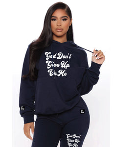 God Don't Give Up On Me Yet/ White Design,  Navy or  Black Hoodie Jogger Set