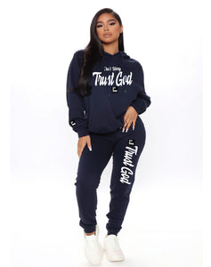 Trust God and Don't Worry/ Navy Hoodie Joggers Set