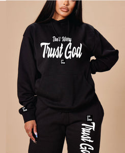 Trust God and Don't Worry/ Black Hoodie Joggers Set