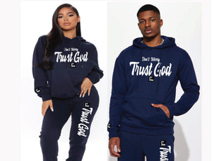 Trust God and Don't Worry/ Navy Hoodie Joggers Set