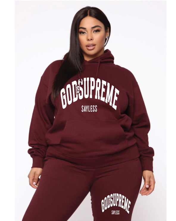 God is Supreme Sayless/ White and Maroon Hoodie Joggers Set