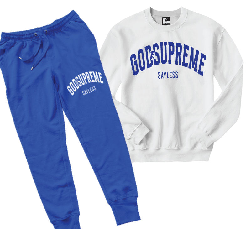 God is Supreme Sayless /White and Royal Blue Joggers