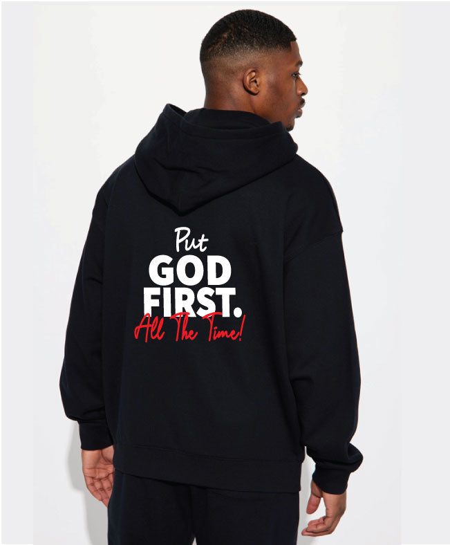 Put God First All the Time/ White, Red and Black Hoodie Jogger Set