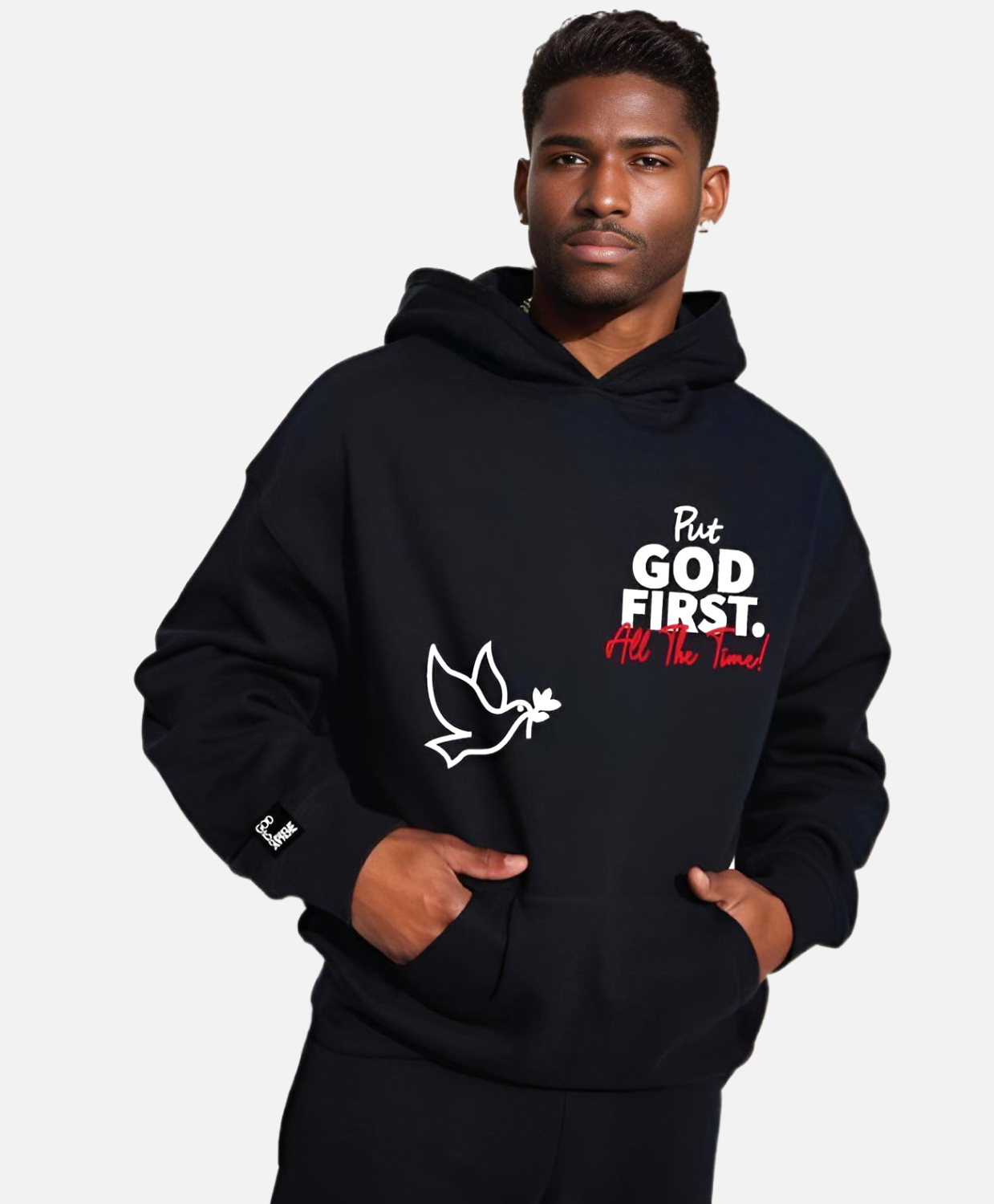 Put God First All the Time/ White, Red and Black Hoodie Jogger Set