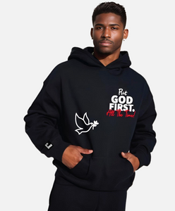 Put God First All the Time/ White Red Design/ Black Hoodie