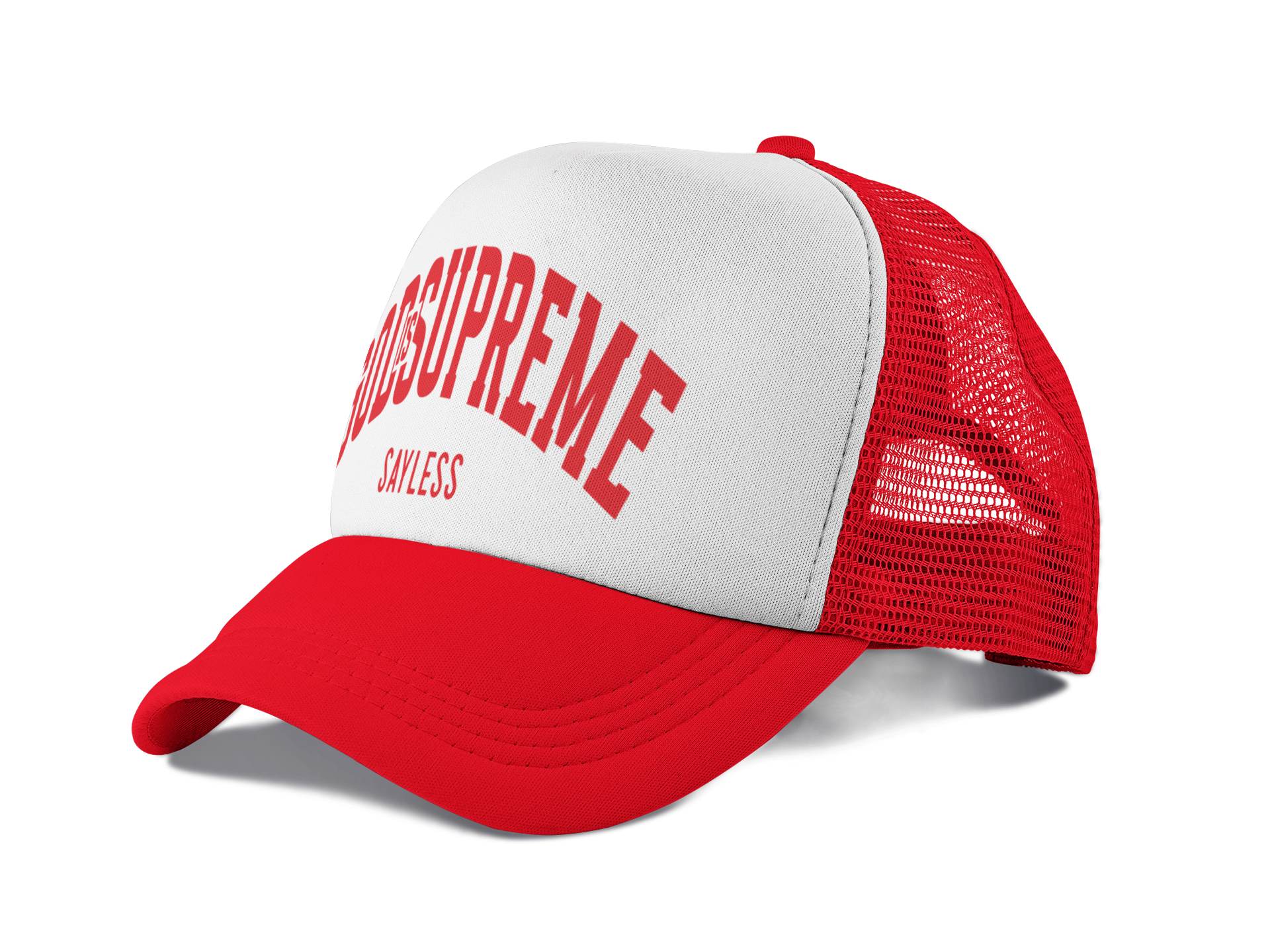 God is Supreme Sayless White and Red (Trucker Hat)