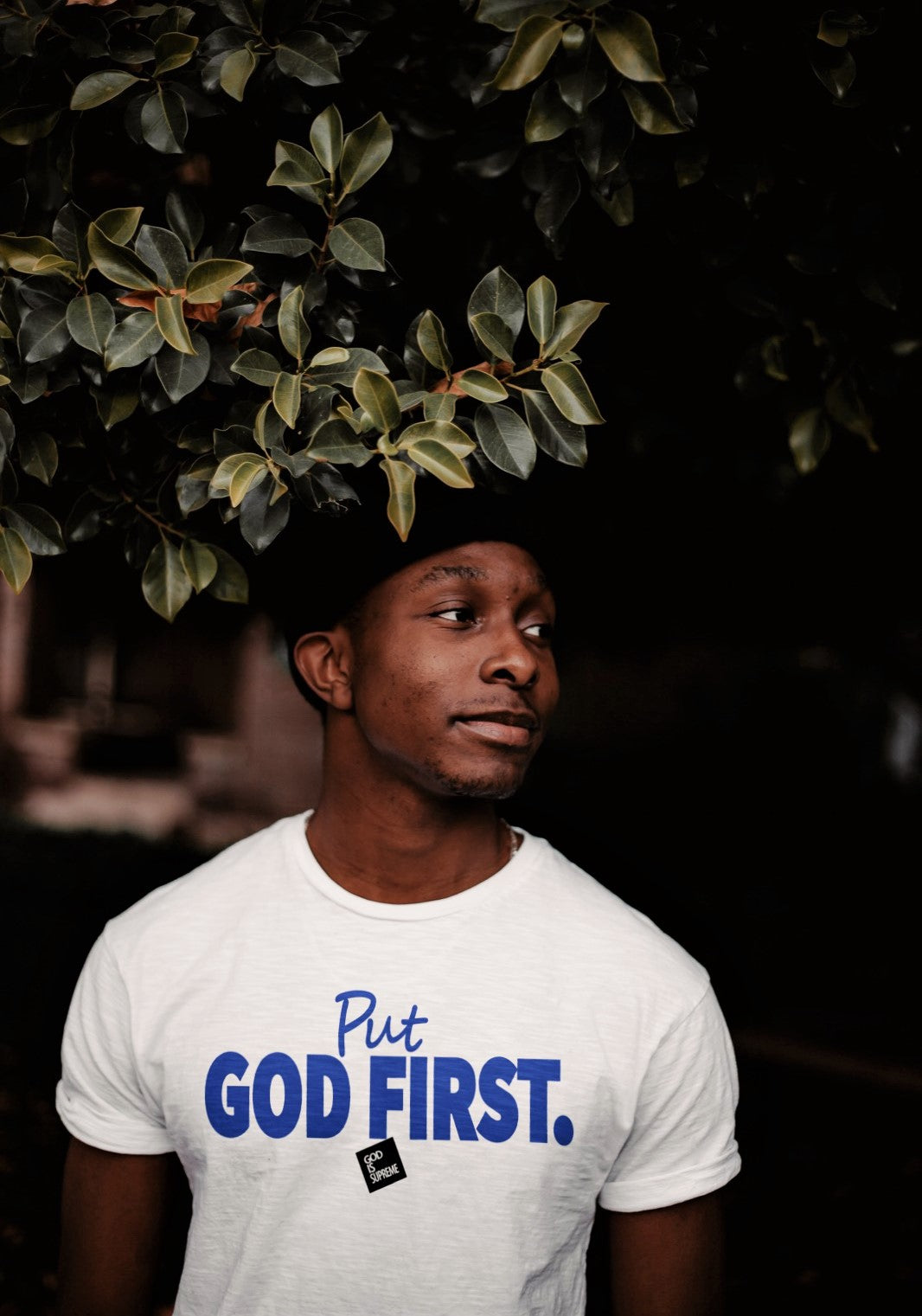 Put God First with Box (Blue) / White T-shirt