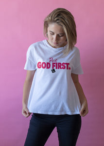 Put God First with Box (Pink) / White T-shirt