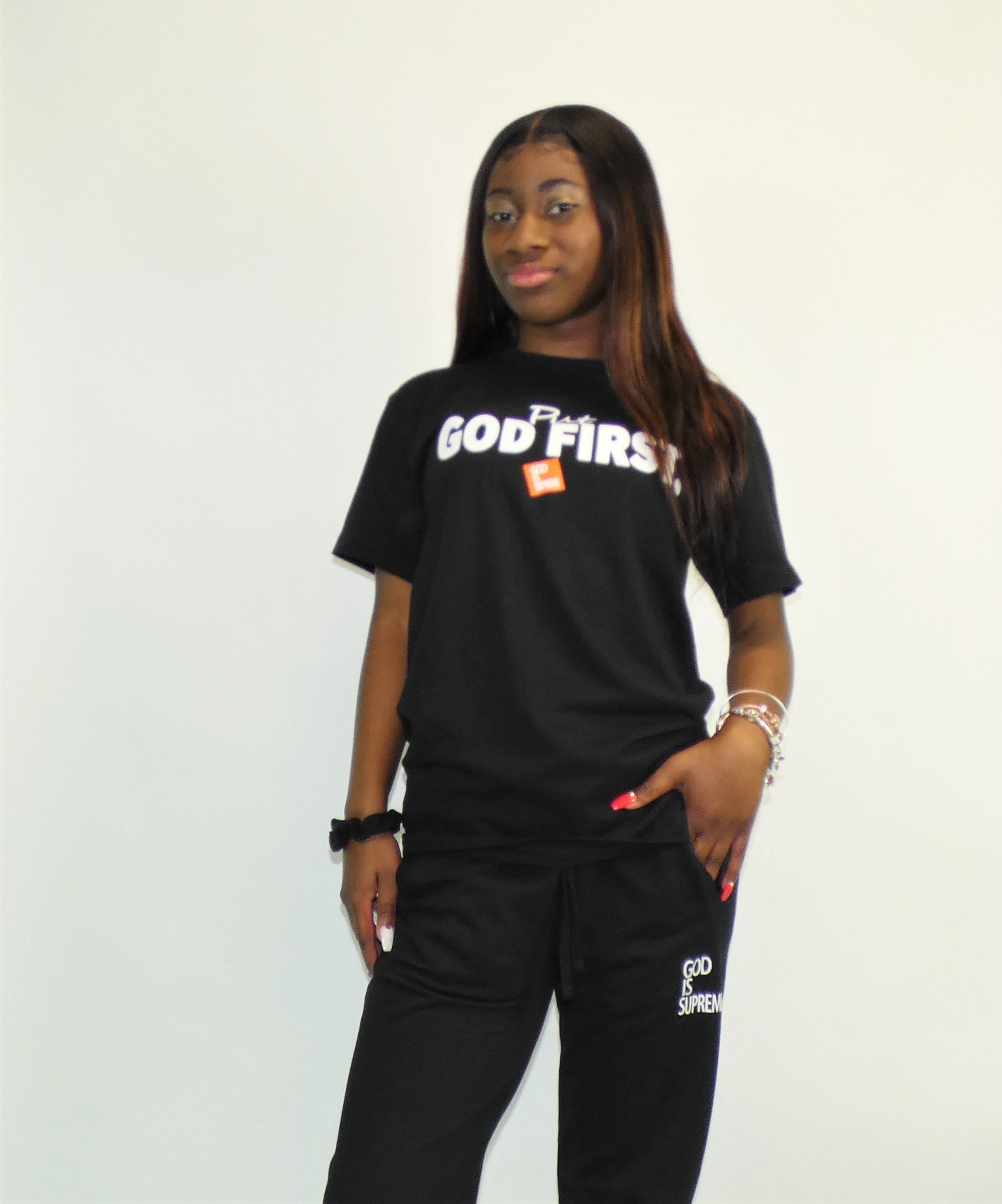 God is Supreme White Logo/Black Joggers