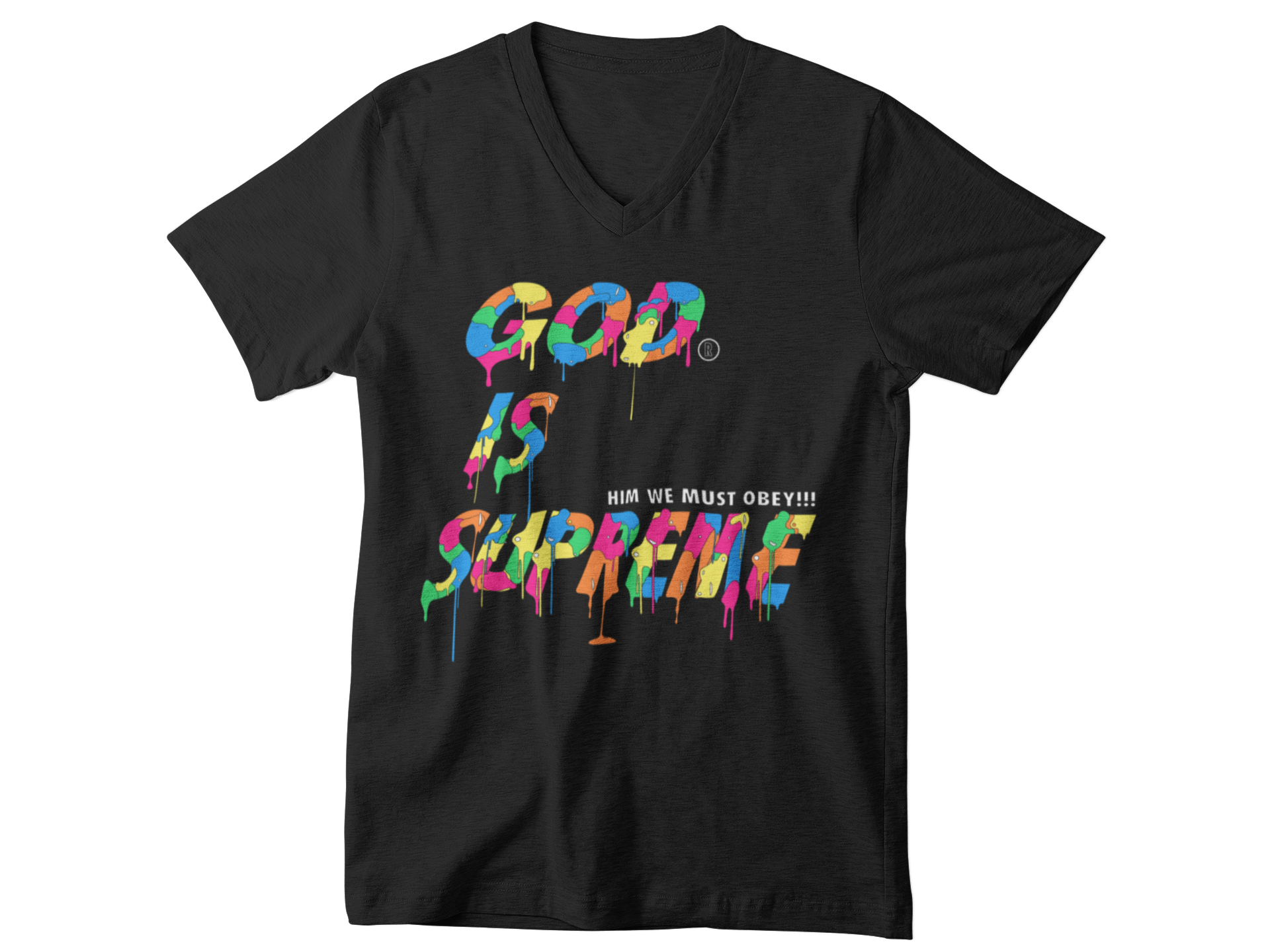 Multi-Color Drip Black V-neck T-shirt – God Is Supreme