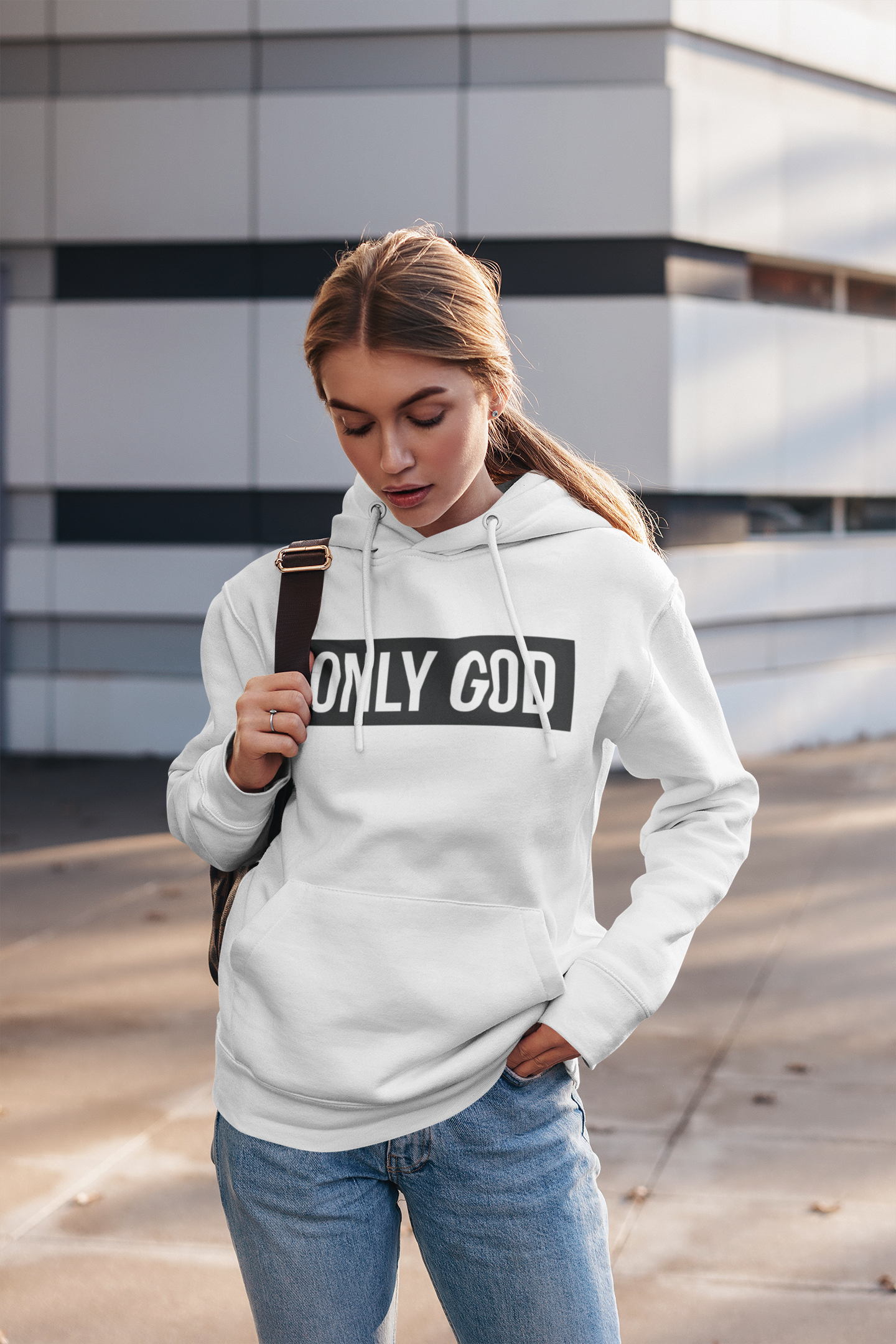 Only God (Black Print) White Hoodie