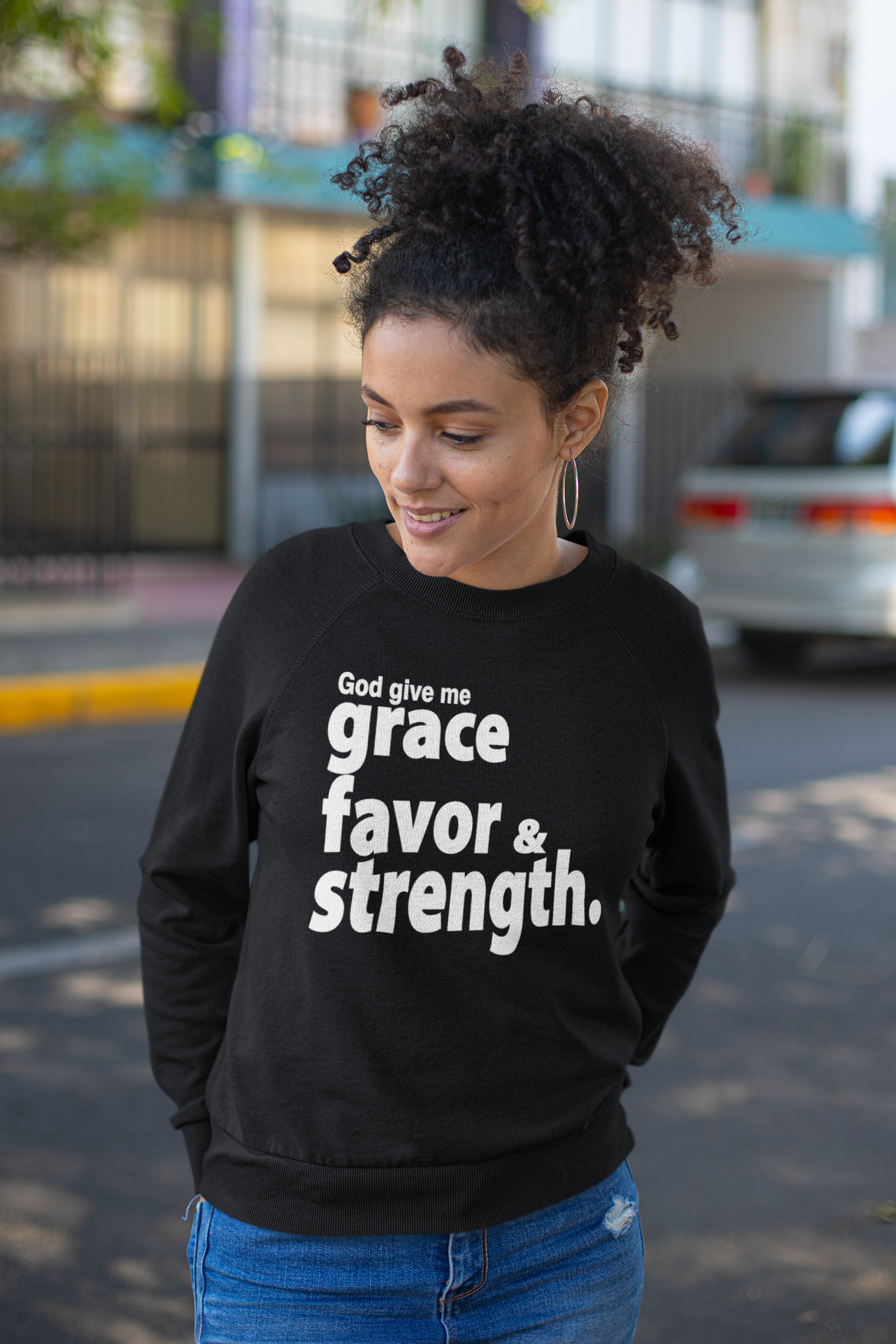 Grace Favor and Strength/ Black Long Sleeves Sweatshirt